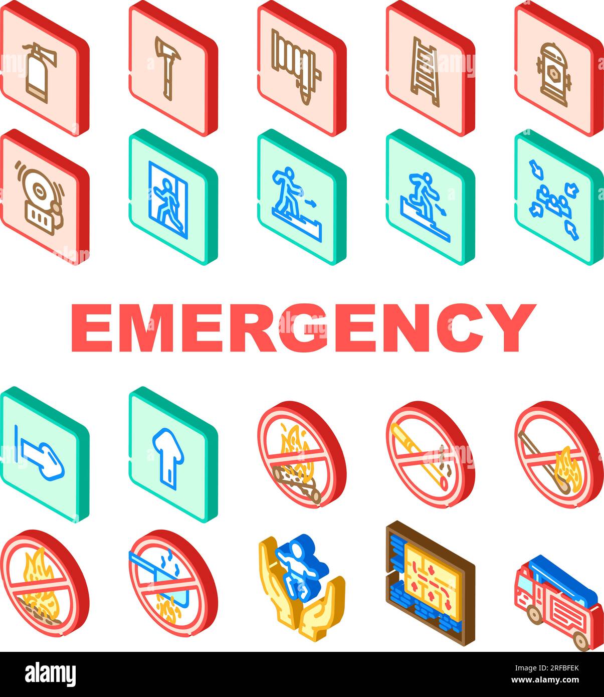 emergency fire exit safety escape icons set vector Stock Vector Image ...