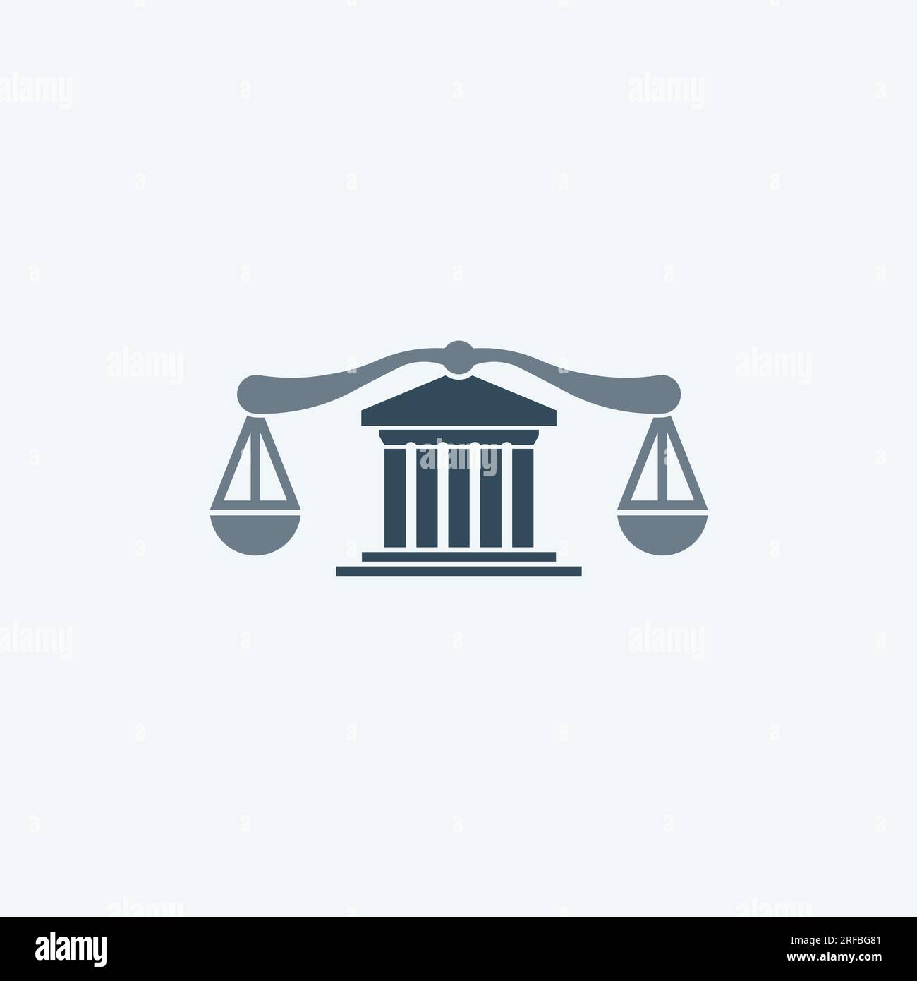 Justice scale logo on light background, powerful and symbolic Stock