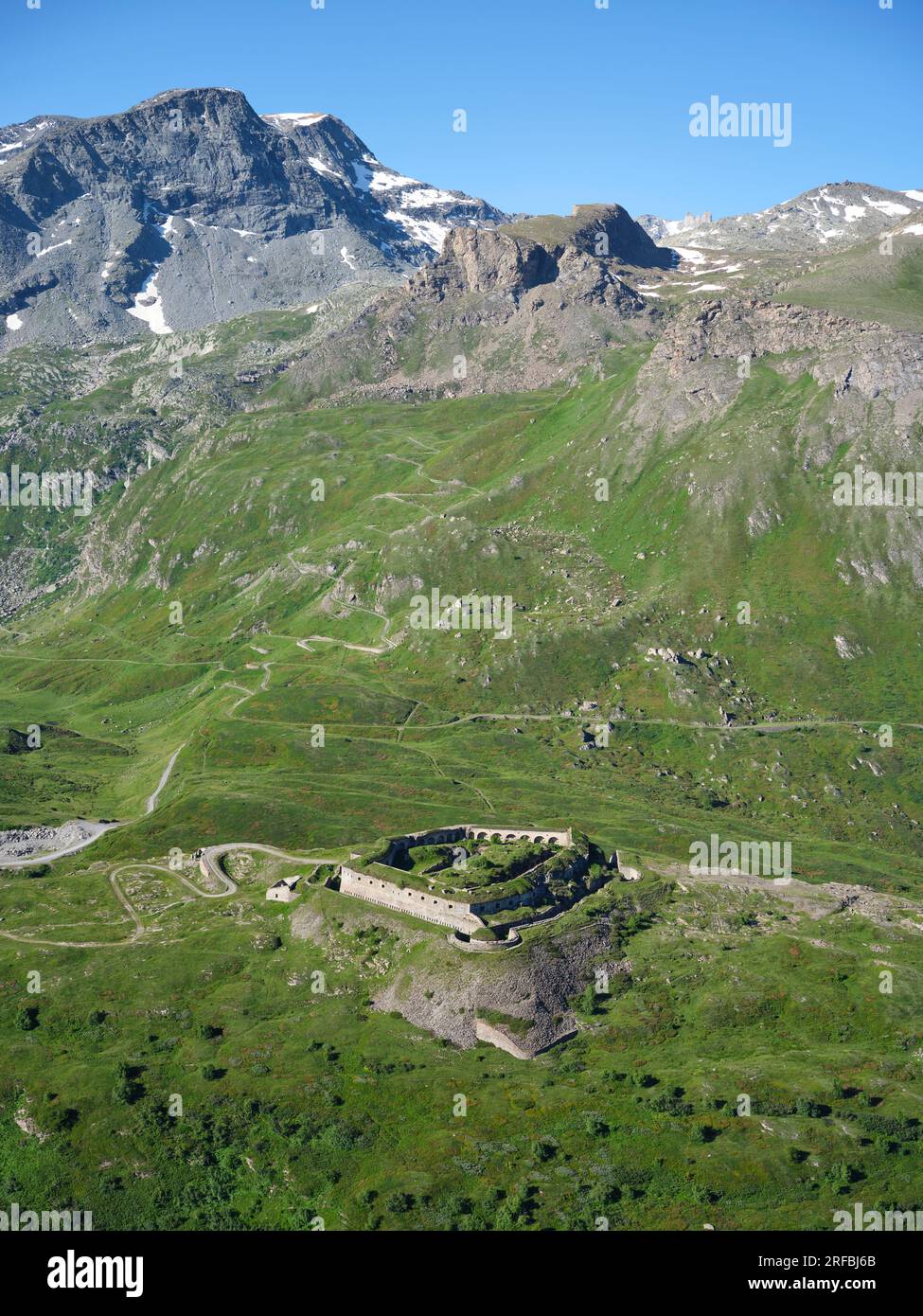 Fort Asl AERIAL VIEW. Variselle Fort (at 2085m asl). Built in the late 19th ...
