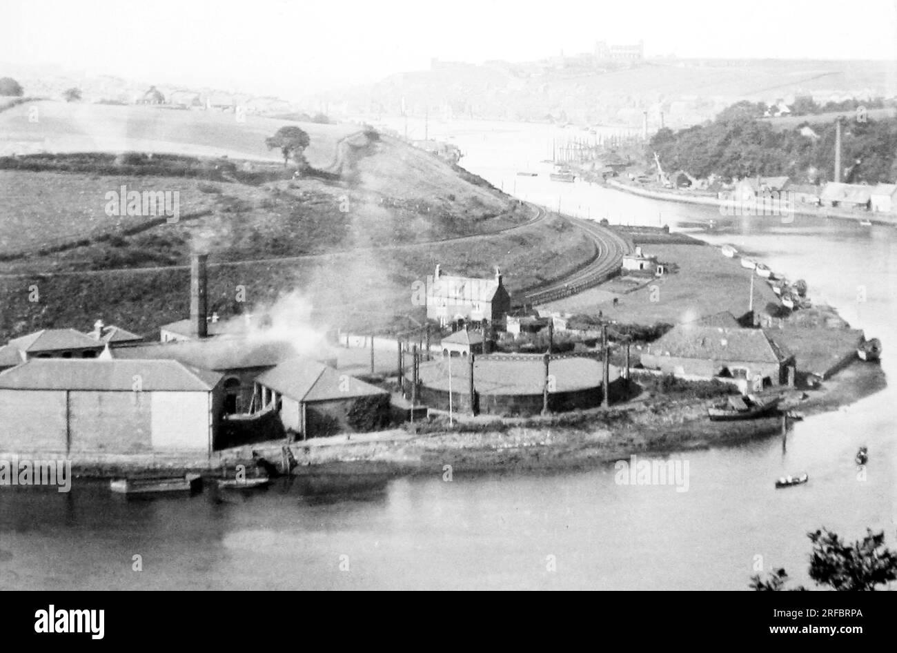 Whitby Gasworks and River Esk, Victorian period Stock Photo Alamy