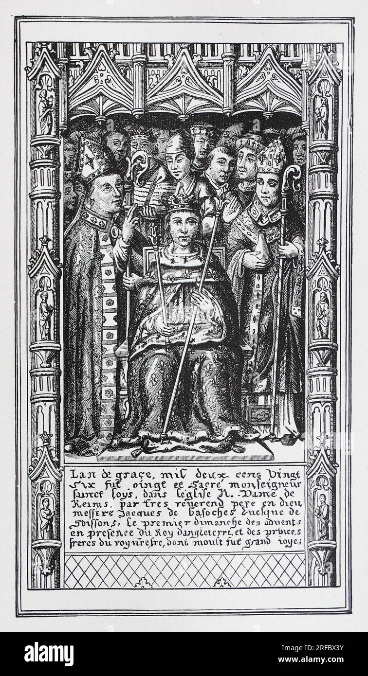 Coronation of Saint Louis, King Louis IX of France, at Reims. Engraving from Lives of the Saints by Sabin Baring-Gould. Stock Photo