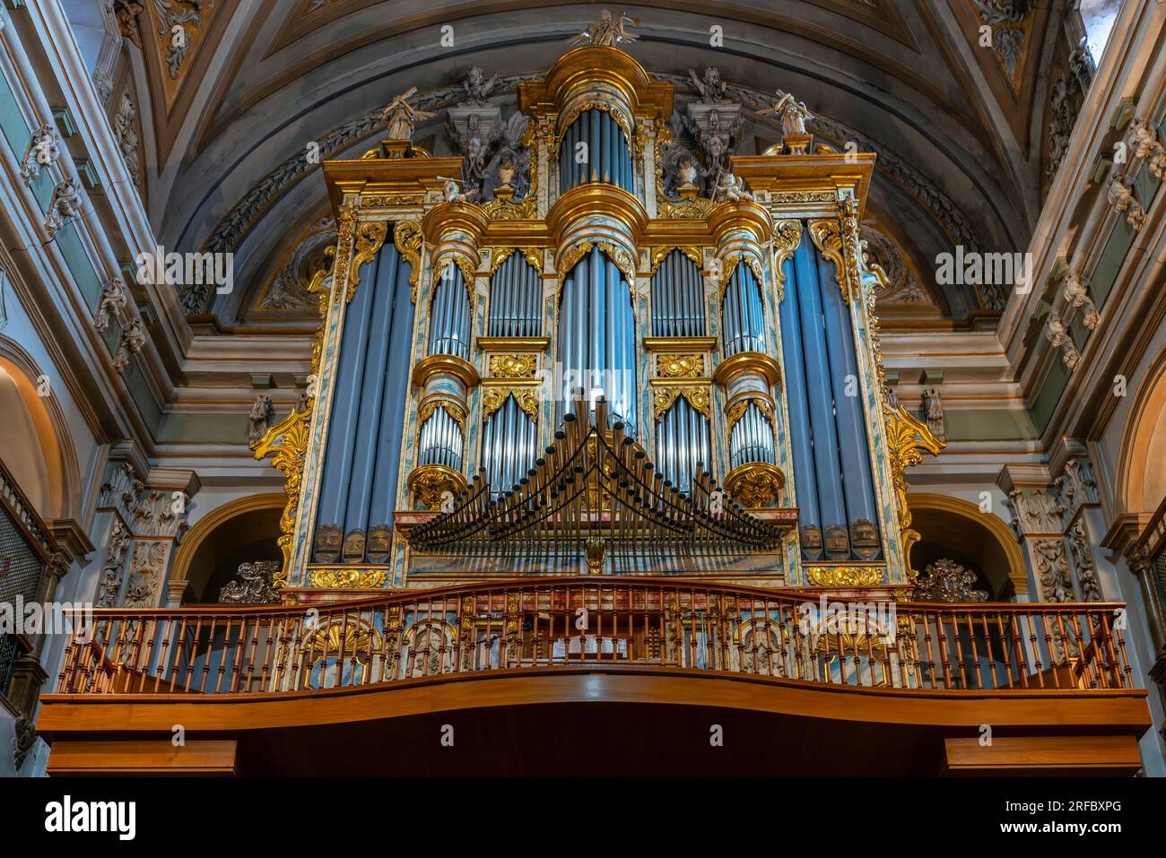 Church organ of San Juan el Real, old town of Calatayud, province of Zaragoza, Spain. These Baroque church was built in the 17th and 18th centuries an Stock Photo