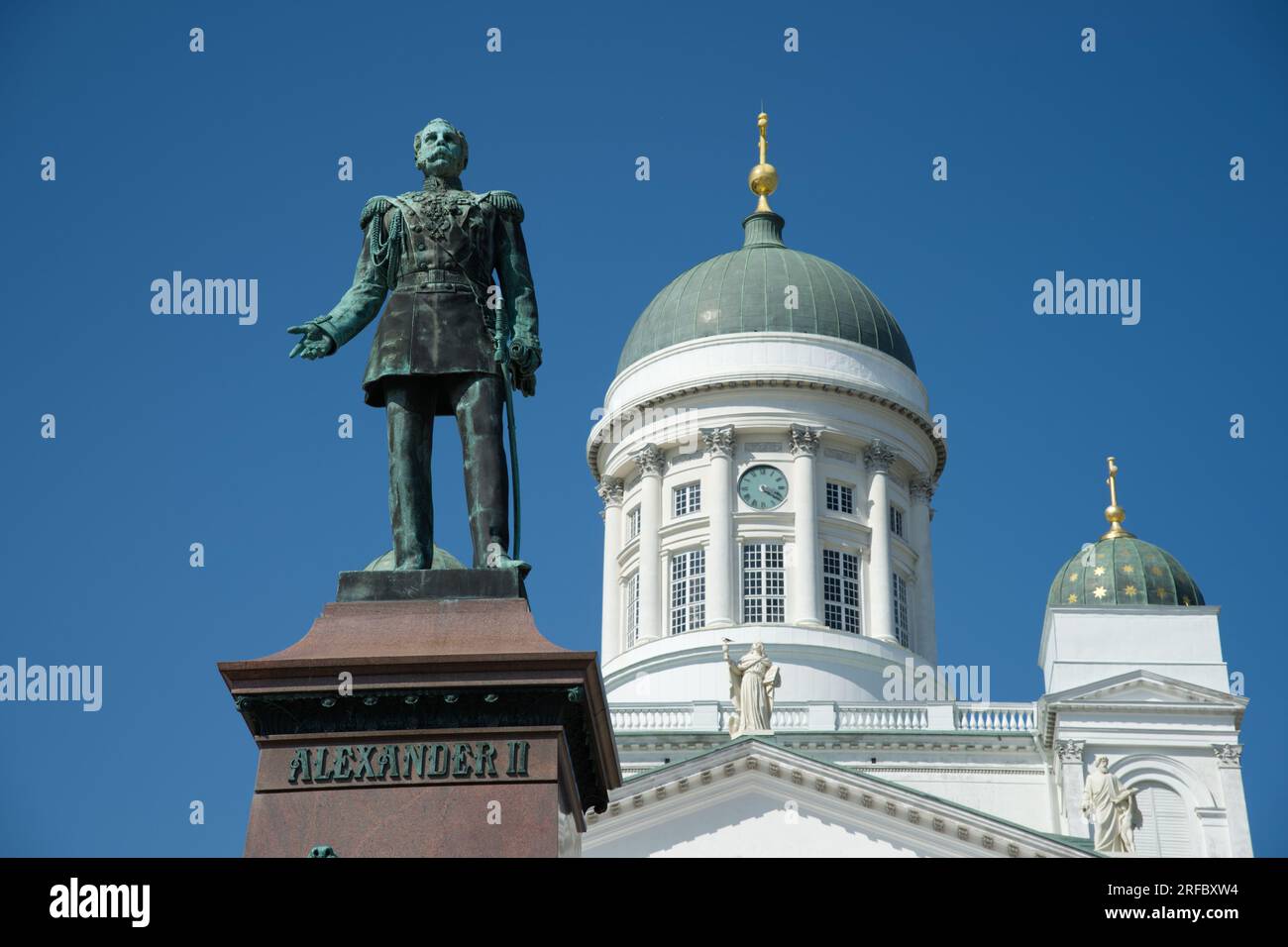 Statue of Grand Duke of Finland Alexander II in front of the cathedral ...
