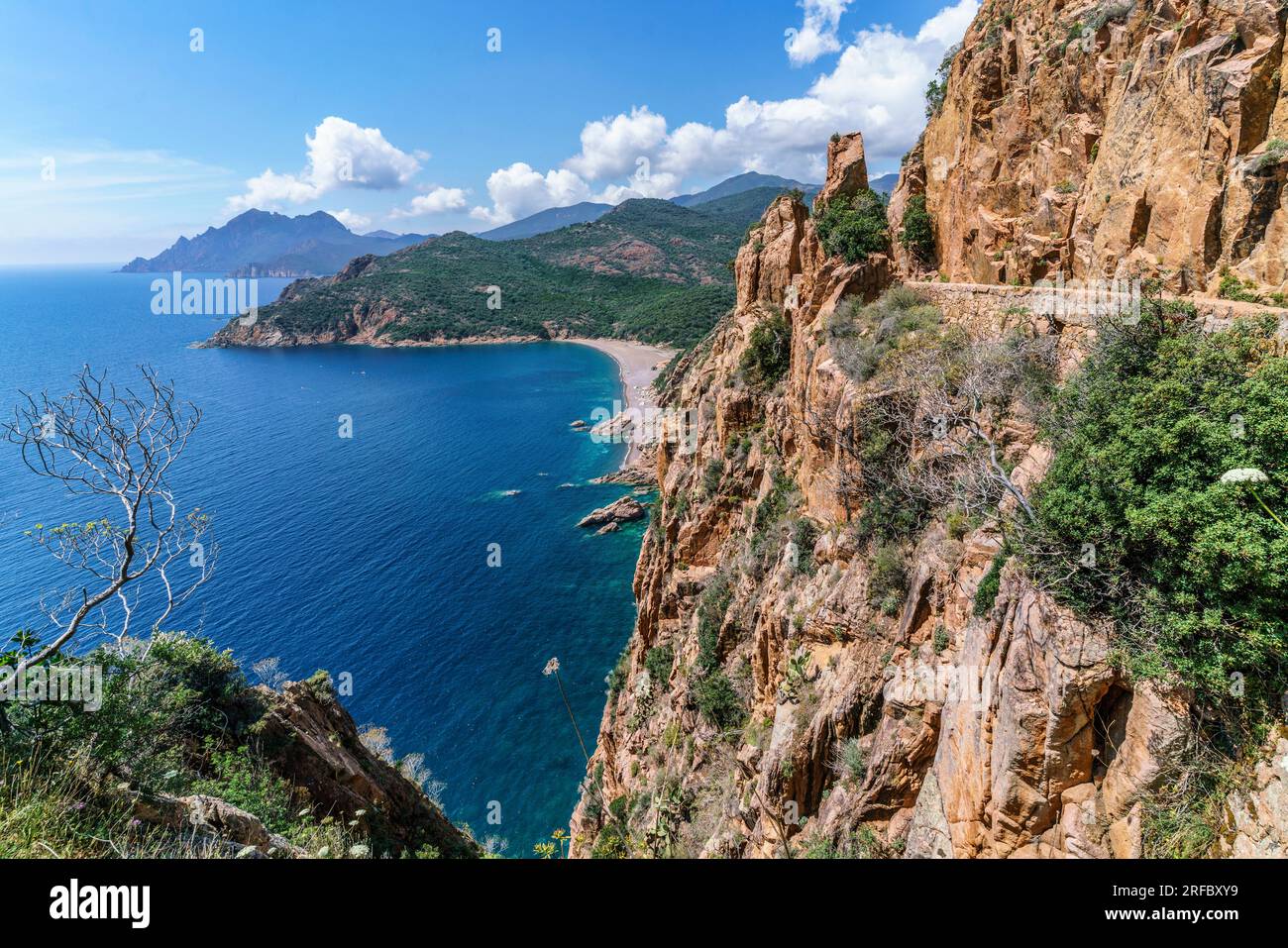 Küstenlandschaft bei Porto, Calanche de Piana, Küstenstrasse, Felsen, Mittelmeer, Korsika, Frankreich, Europa Stock Photo
