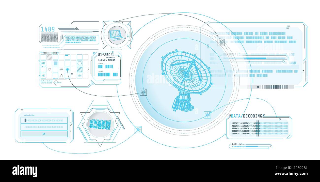 HUD interface for processing and storing radio telescope data. Stock Vector