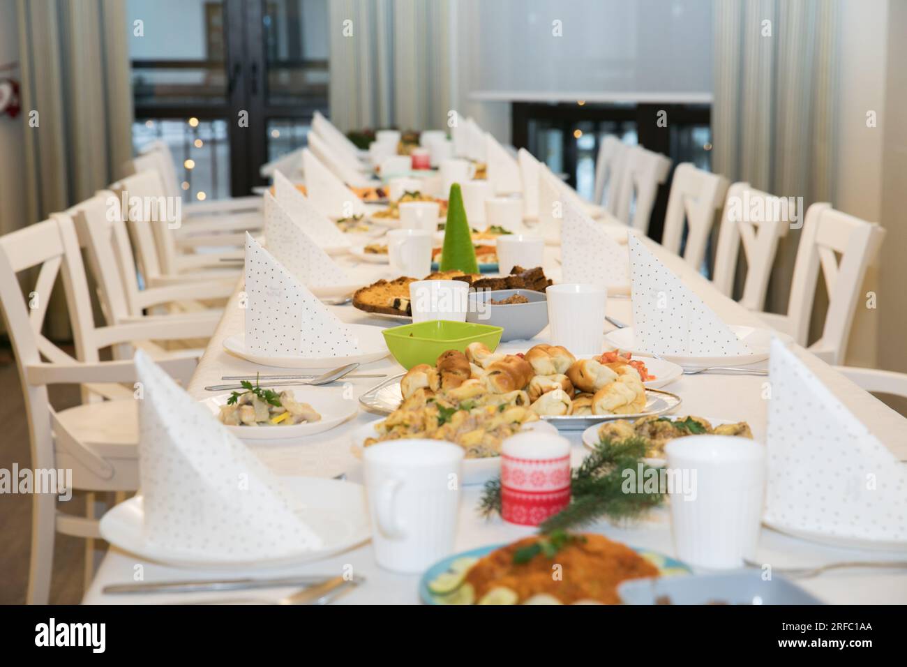 A table ready for  family festival or Christmas Eve Stock Photo