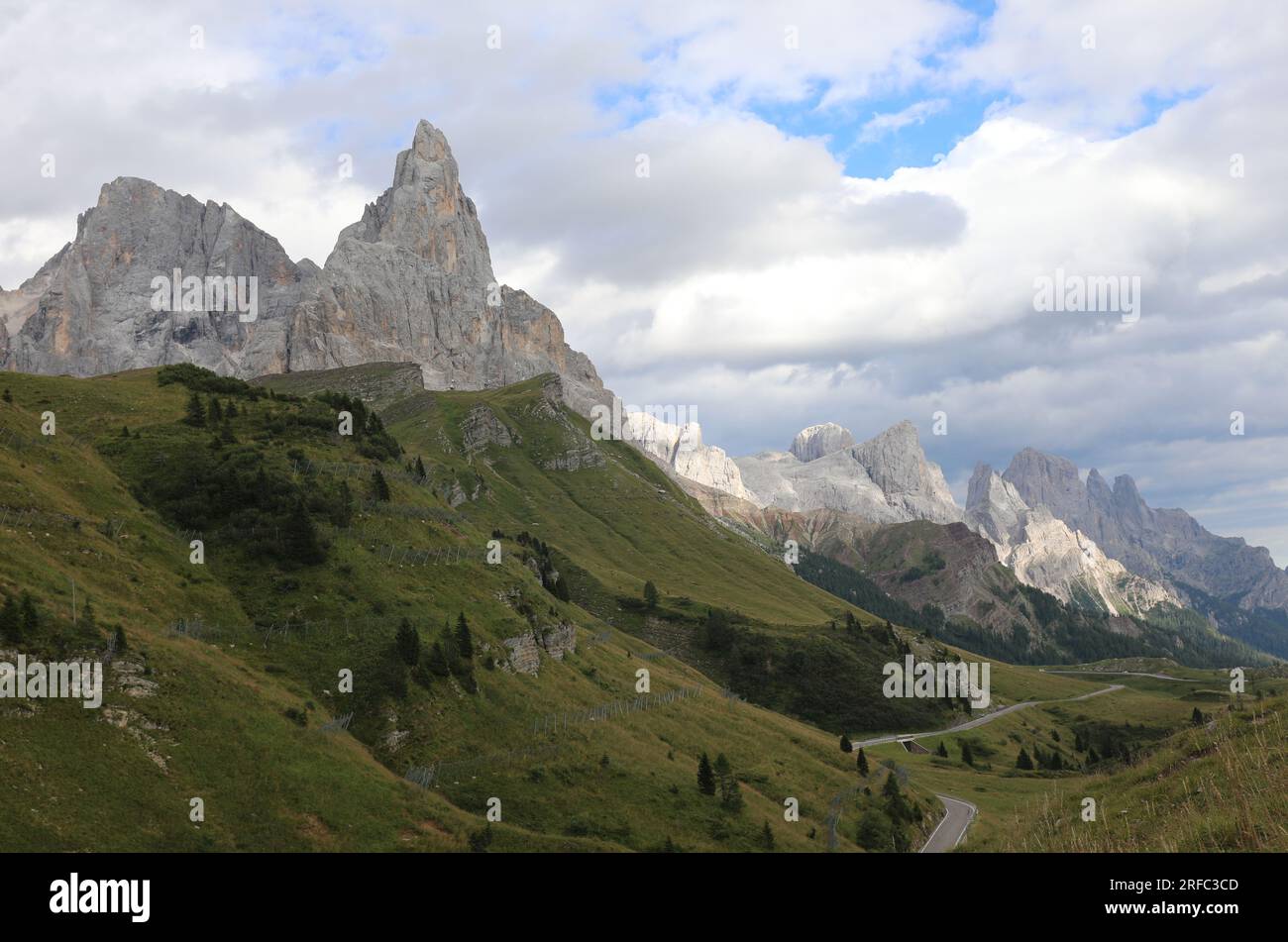 Mountain landscape with Cimon della Pala Mount in summer Stock Photo