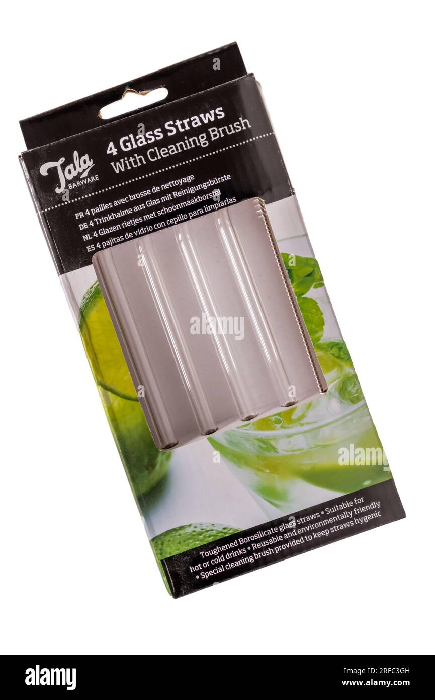 A pack of environmentally friendly glass drinking straws. Stock Photo