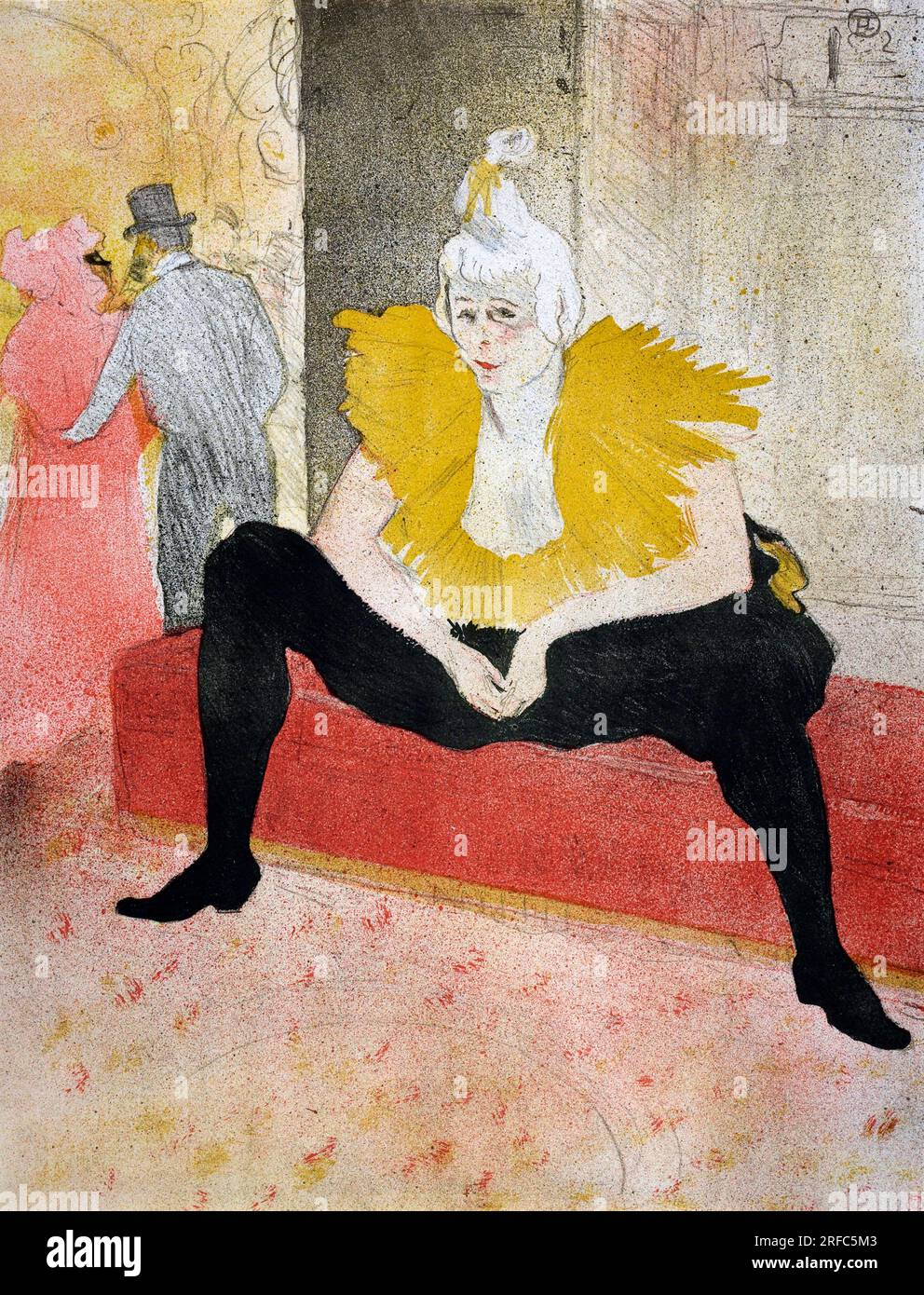 Toulouse-Lautrec. Painting entitled 'The Seated Clowness' by Henri de Toulouse-Lautrec (1864-1901), lithograph in three colors on wove paper, 1896 Stock Photo