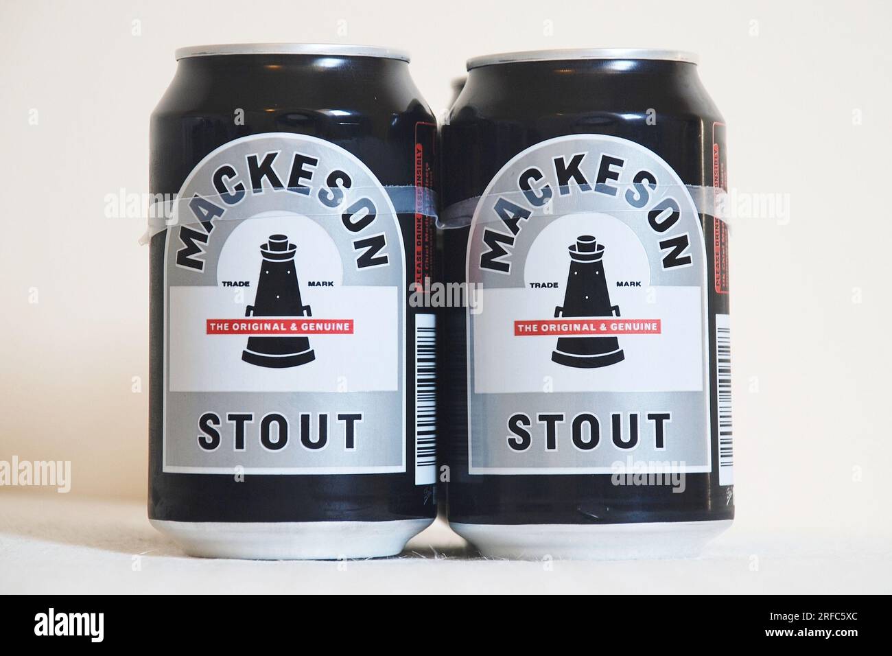 A pack of Mackeson Stout beer. Known as Milk Stout because of the lactose content, the brand was first brewed in 1909 by the Mackeson brewery at Hythe in Kent, England. Stock Photo