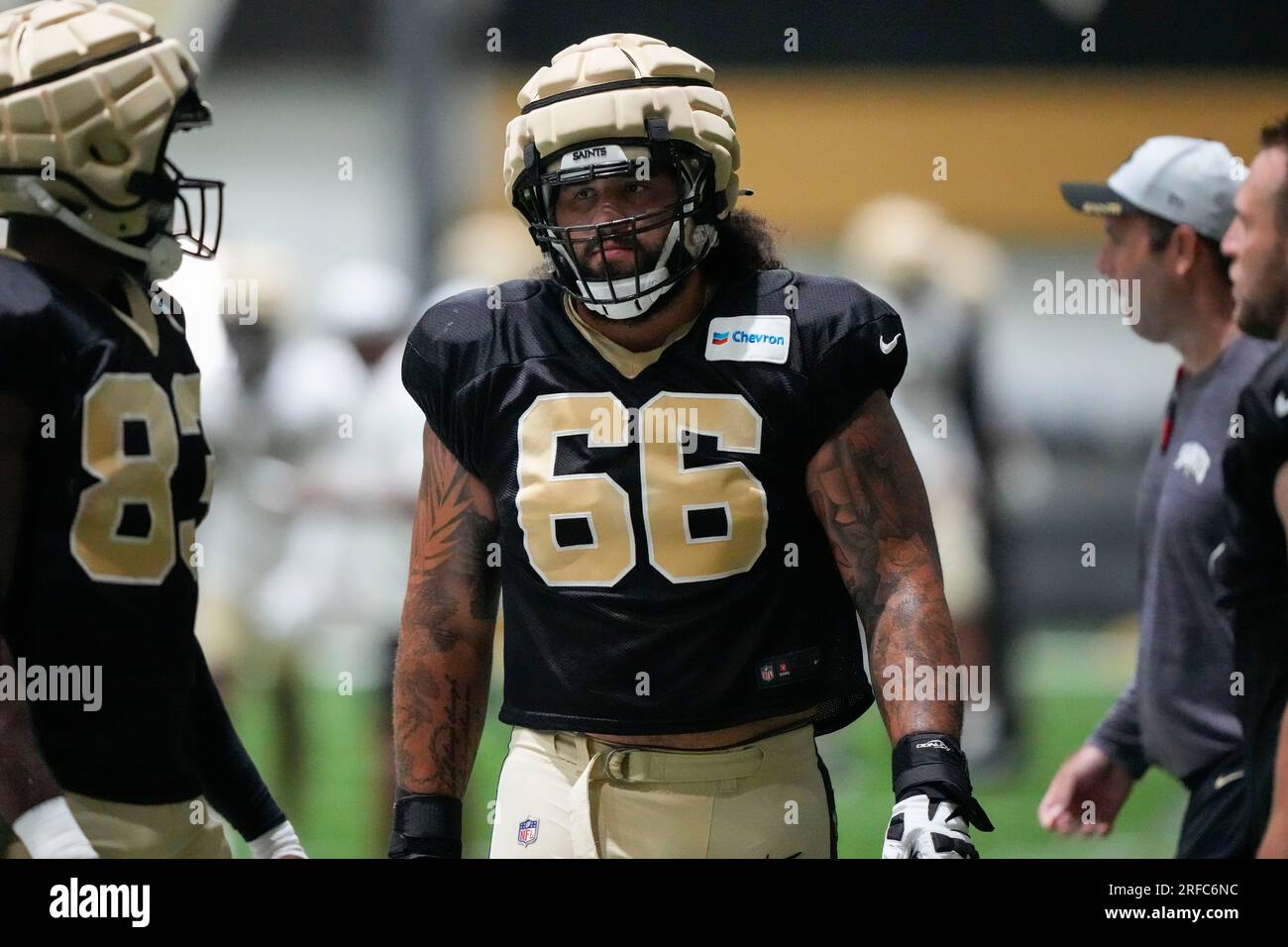 New Orleans Saints guard Lewis Kidd (66) runs through drills at the NFL  team's football training camp in Metairie, La., Wednesday, Aug. 2, 2023.  (AP Photo/Gerald Herbert Stock Photo - Alamy