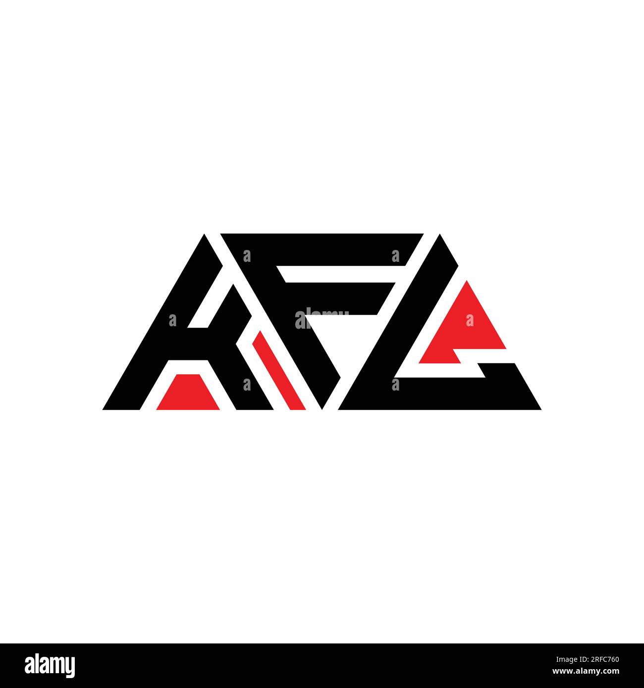 KFL triangle letter logo design with triangle shape. KFL triangle logo design monogram. KFL triangle vector logo template with red color. KFL triangul Stock Vector