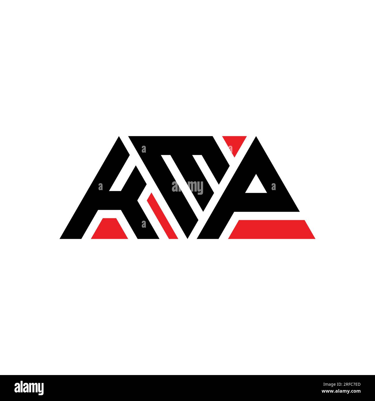 KMP triangle letter logo design with triangle shape. KMP triangle logo design monogram. KMP triangle vector logo template with red color. KMP triangul Stock Vector
