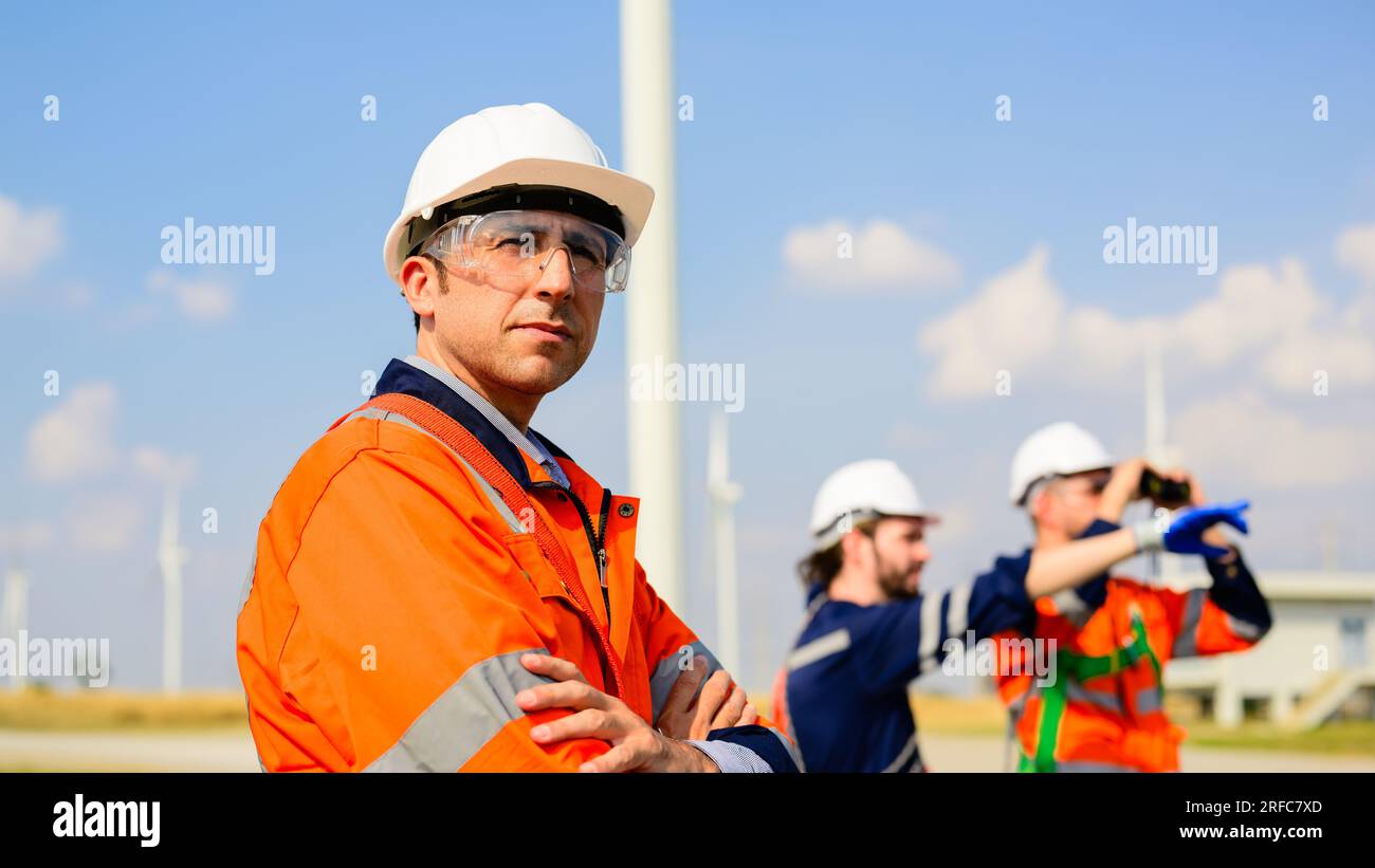 Engineer working with confident. Worker outdoor working. Mega project construction. Stock Photo