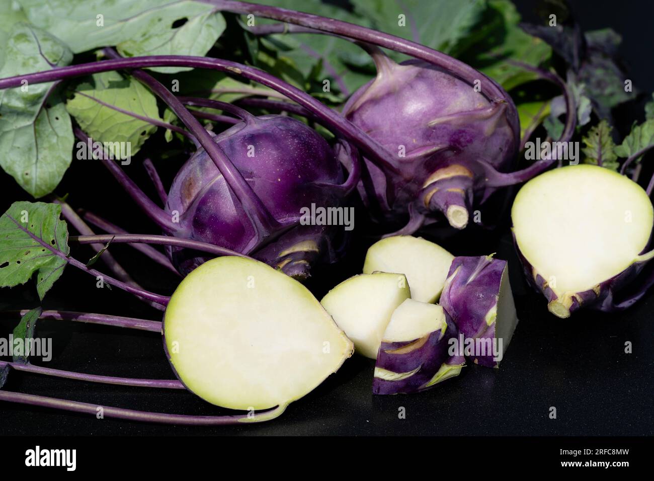 different types of kohlrabi Brassica oleracea from our own garden Stock