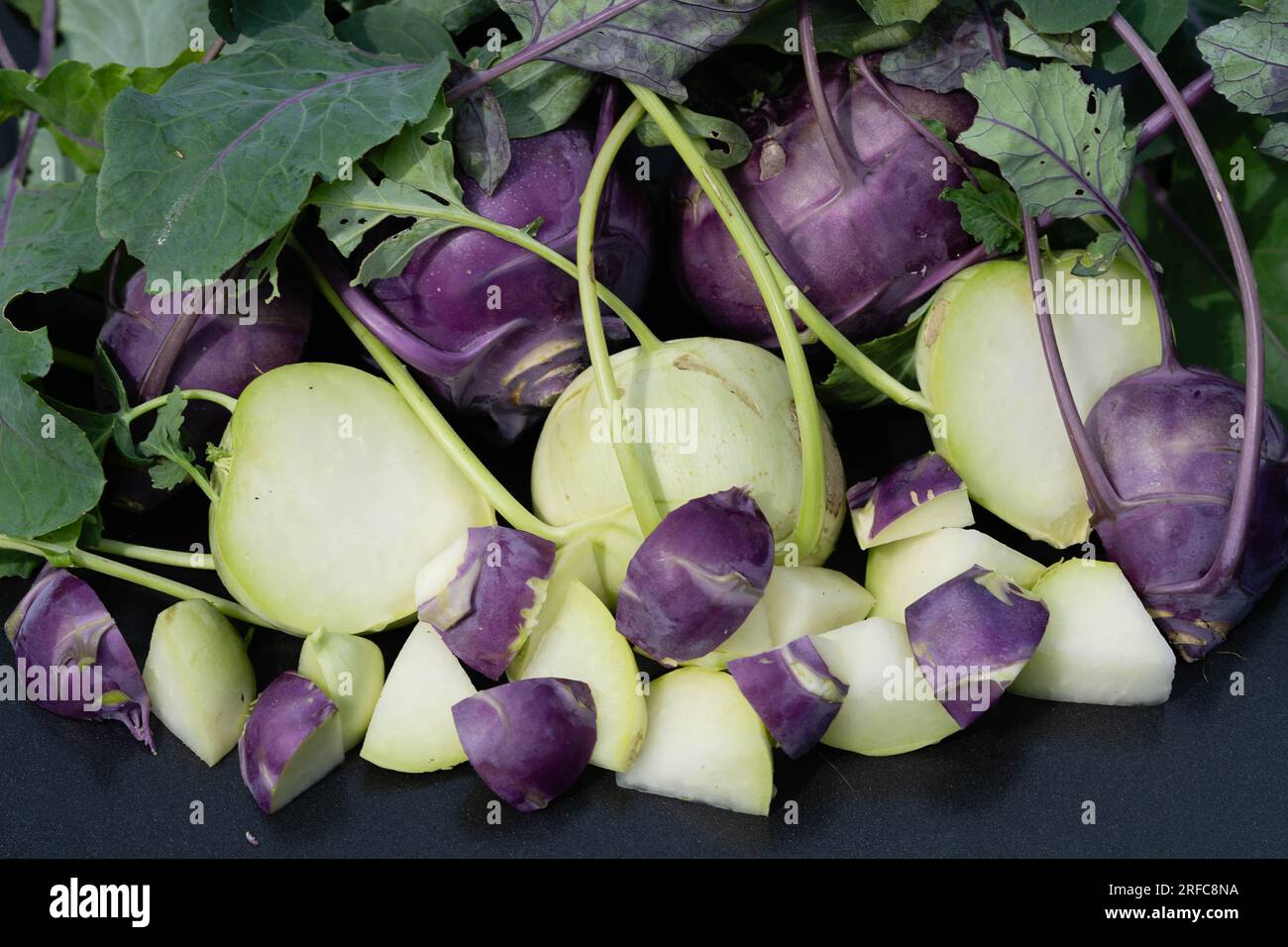 different types of kohlrabi Brassica oleracea from our own garden Stock