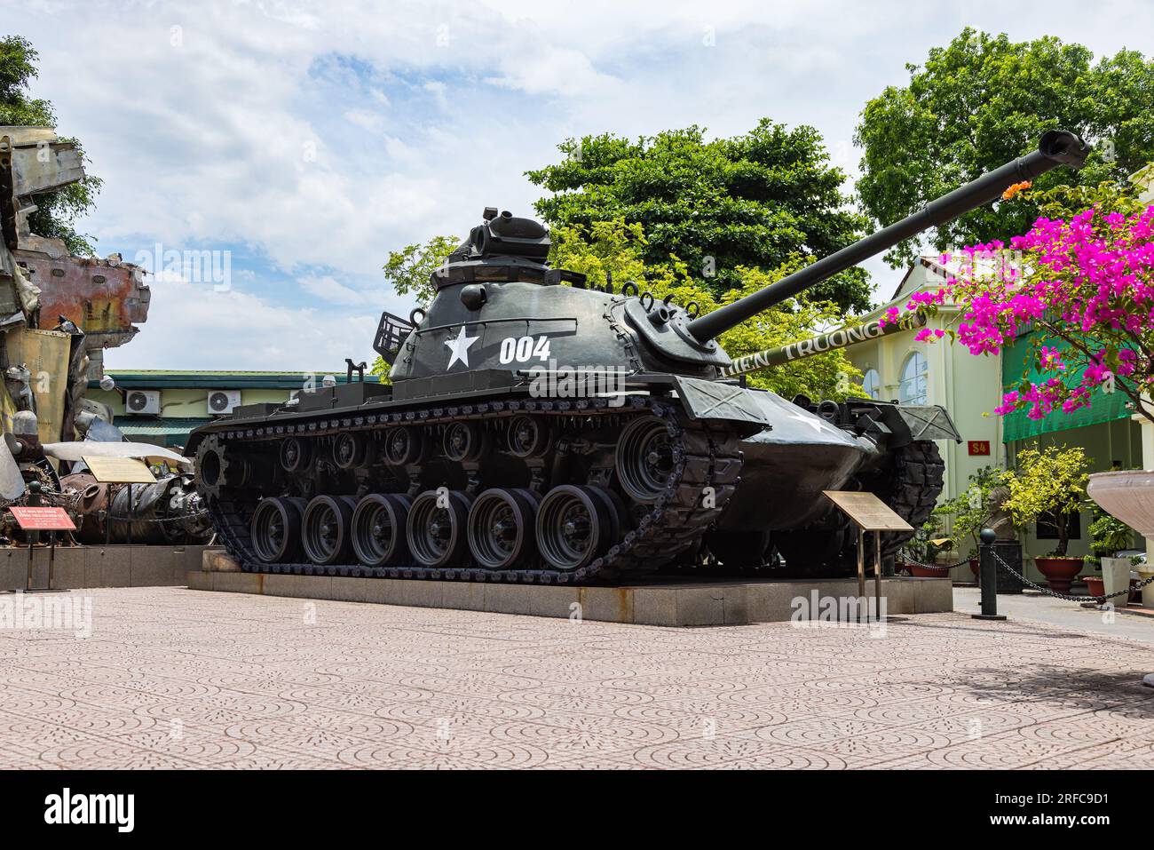 Hanoi, Vietnam - May 28, 2023: An imposing T-54 tank, a Russian-built steel giant of the past, stands sentinel at the Vietnam Military History Museum, Stock Photo