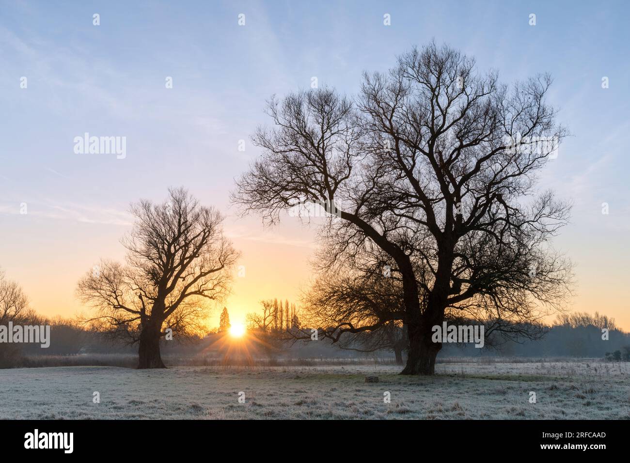 Winter sunrise at Grantchester Meadows, Cambridge, UK Stock Photo