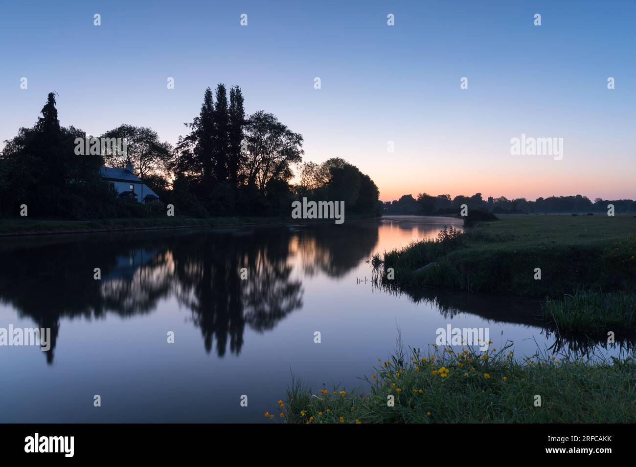 First Light on the River Cam at Fen Ditton, Cambridge, UK Stock Photo