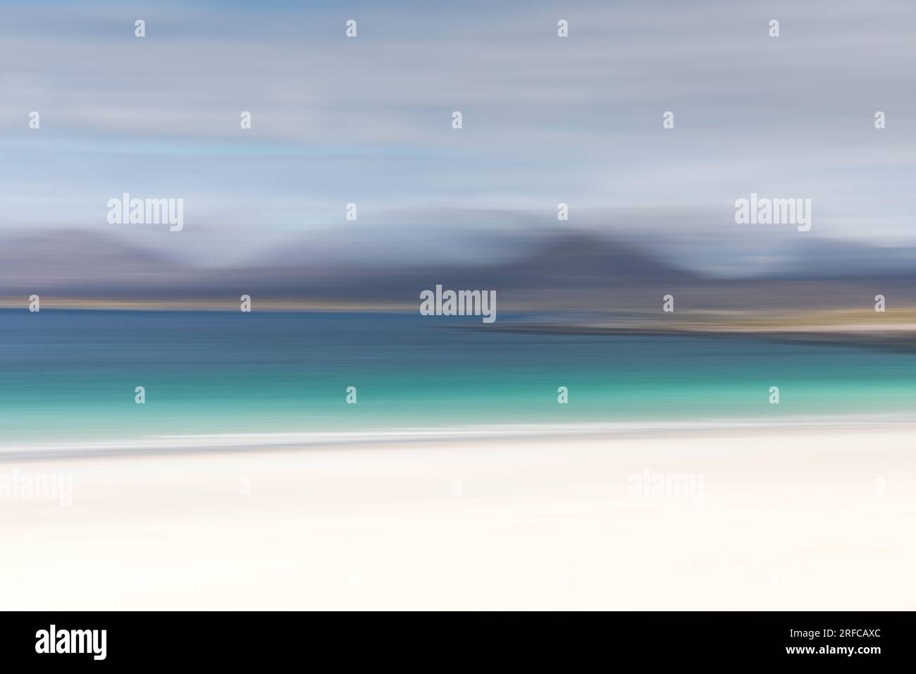 Intentional Camera Movement shot of Luskentyre beach with the harris mountains as a backdrop. Stock Photo