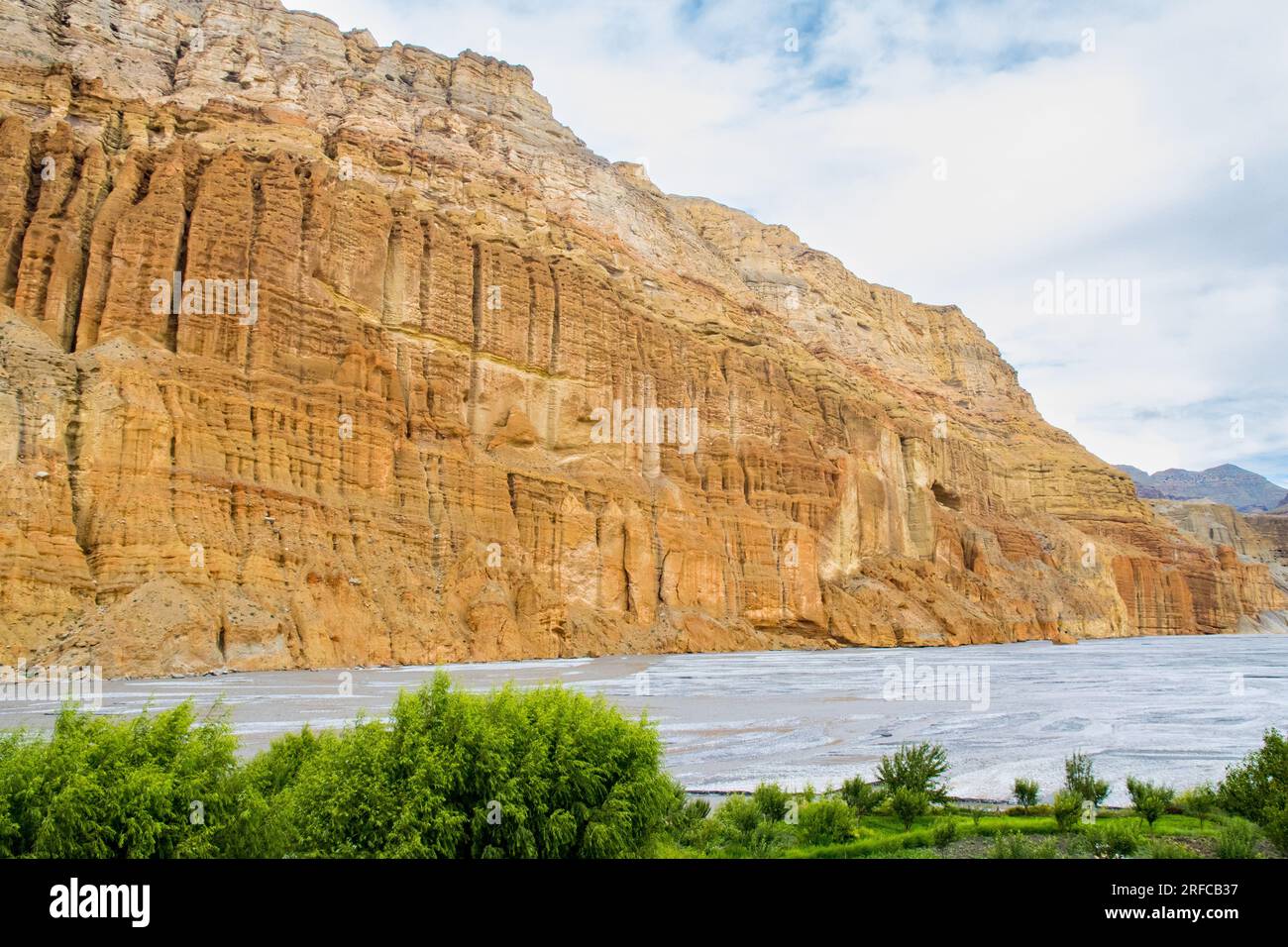 Vegetation and Flowers alongside Desert of Upper Mustang with Man Made