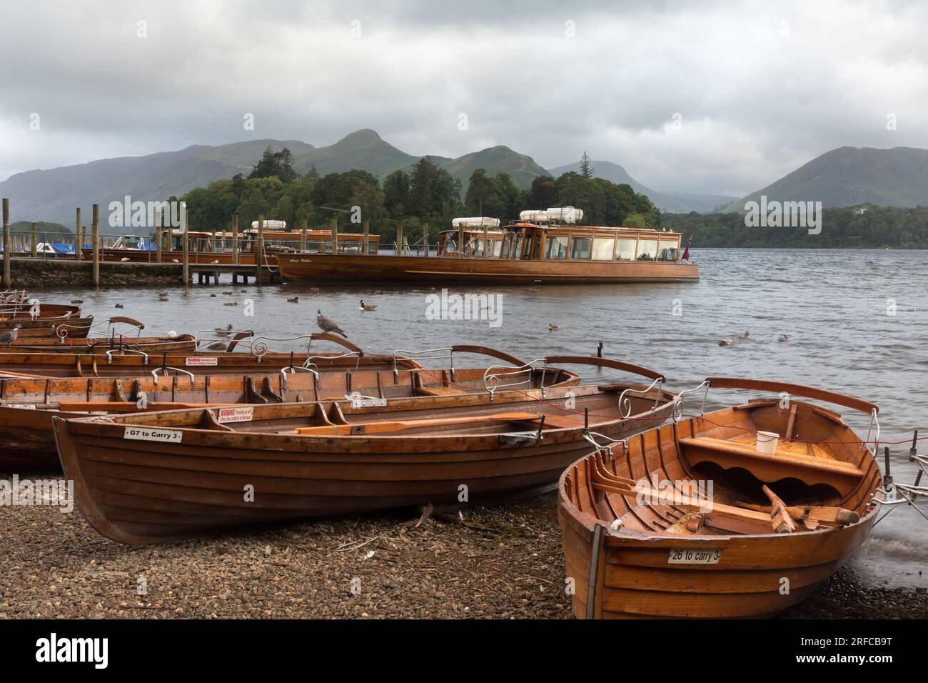 Rowing Boats at Derwentwater, Keswick, Lake District, UK Stock Photo