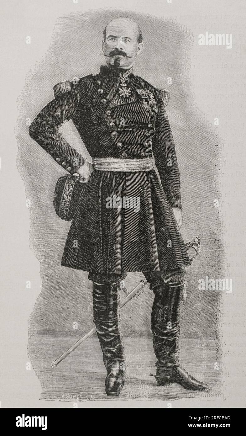 Louis-Jules Trochu (1815-1896). French military and politician. Portrait. Engraving by R. Cremer. 'Historia de la Guerra Franco-Alemana de 1870-1871'. Published in Barcelona, 1891. Stock Photo