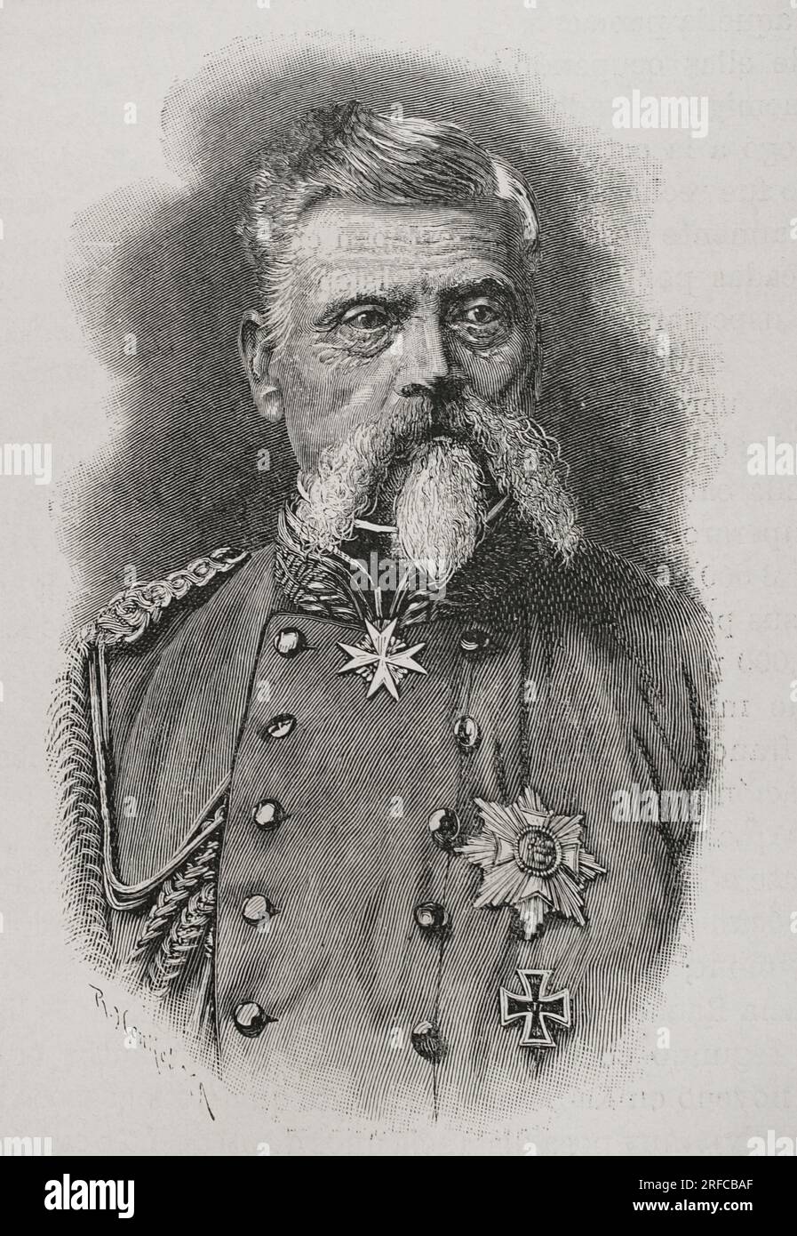 Ludwig von der Tann (1815-1881). Bavarian general. Portrait. Engraving. 'Historia de la Guerra Franco-Alemana de 1870-1871'. Published in Barcelona, 1891. Stock Photo