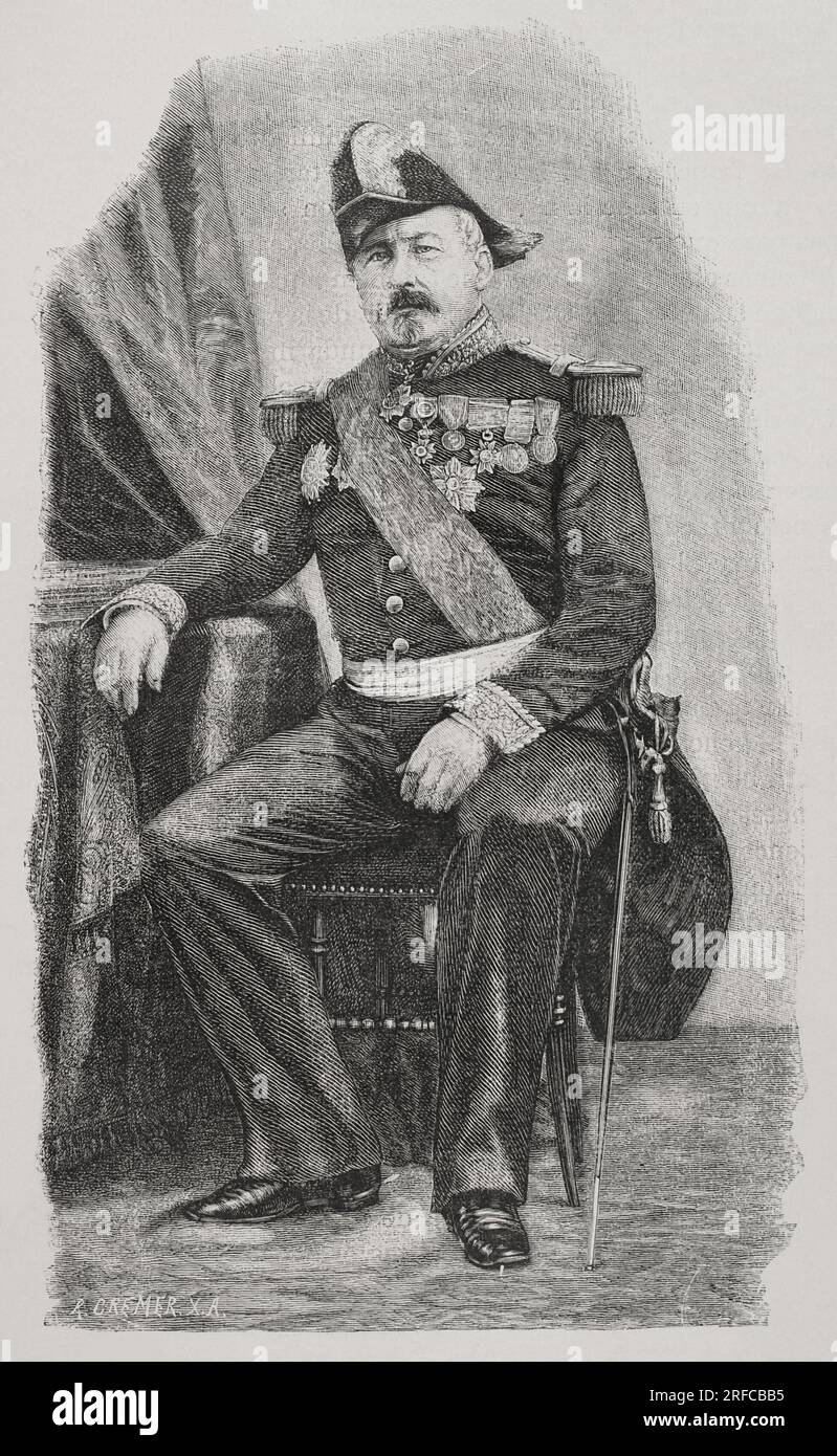 Joseph Vinoy (1803-1880). French politician and military. Portrait. Engraving by R. Cremer. 'Historia de la Guerra Franco-Alemana de 1870-1871'. Published in Barcelona, 1891. Stock Photo