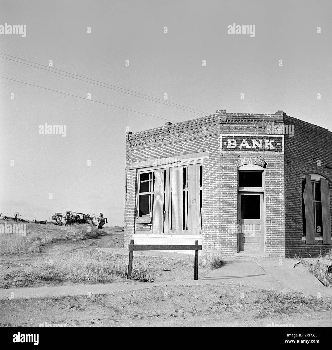 Failed Bank, Kansas, USA, Arthur Rothstein, U.S. Farm Security Administration, May 1936 Stock Photo