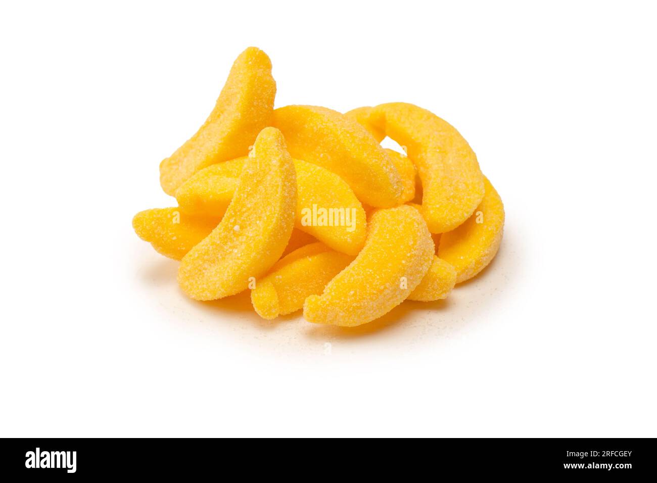 Juicy colorful jelly banana sweets isolated on white. Gummy candies