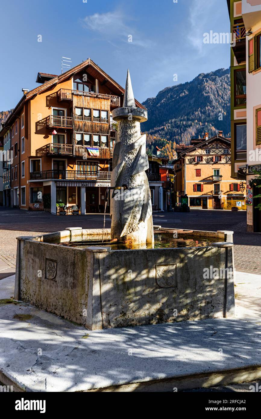 Trentino Fiera di Primiero - Fountain in the square Stock Photo