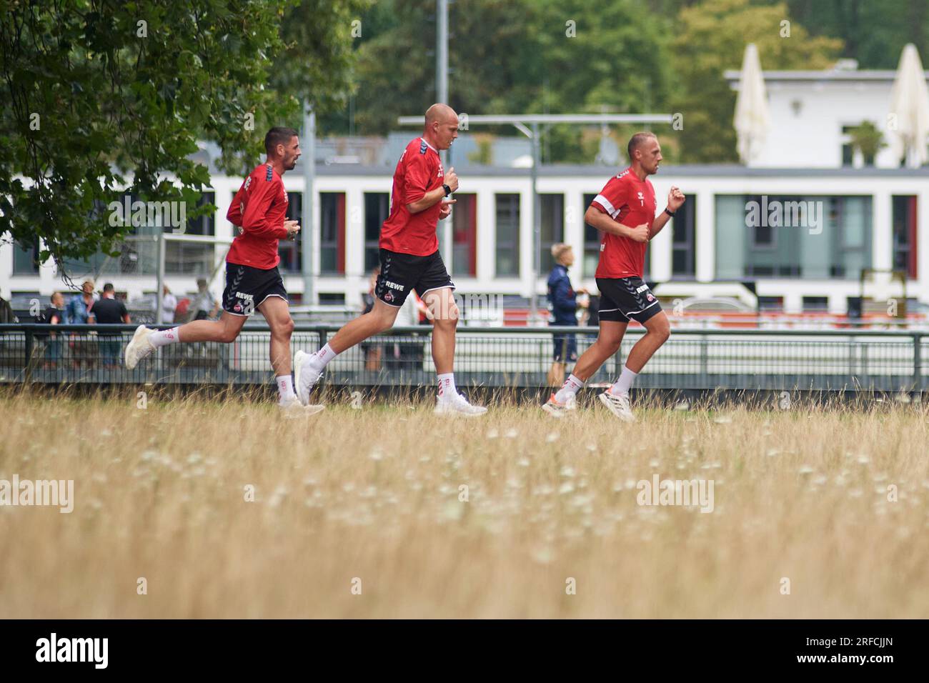 COLOGNE, GERMANY - 2 August, 2023: Marvin Schwäbe, Matthias Köbbing, Philipp Pentke. Practice of 1.FC Koeln Stock Photo