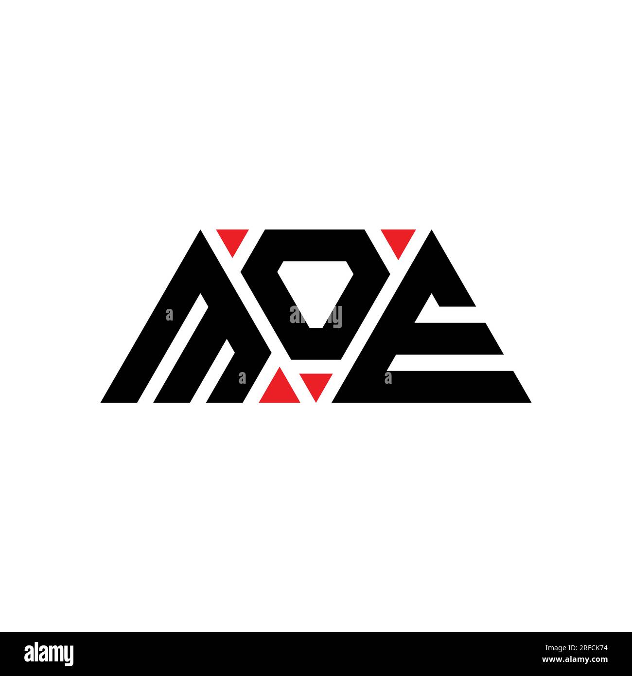 MOE triangle letter logo design with triangle shape. MOE triangle logo design monogram. MOE triangle vector logo template with red color. MOE triangul Stock Vector