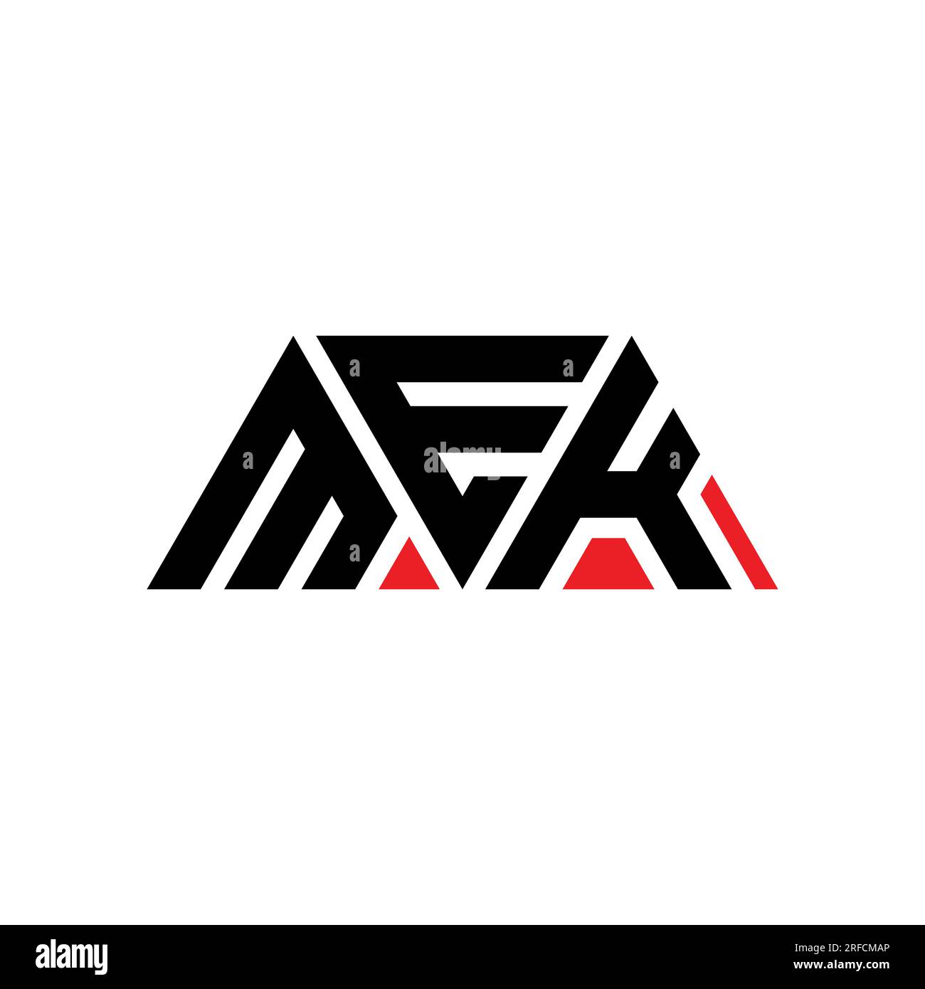 MEK triangle letter logo design with triangle shape. MEK triangle logo design monogram. MEK triangle vector logo template with red color. MEK triangul Stock Vector