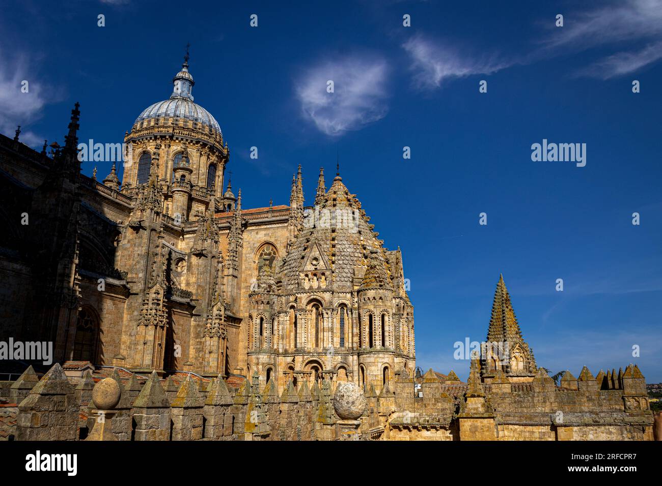 View of the two domes of the old and new cathedrals of Salamanca, Castilla y Leon, Spain Stock Photo