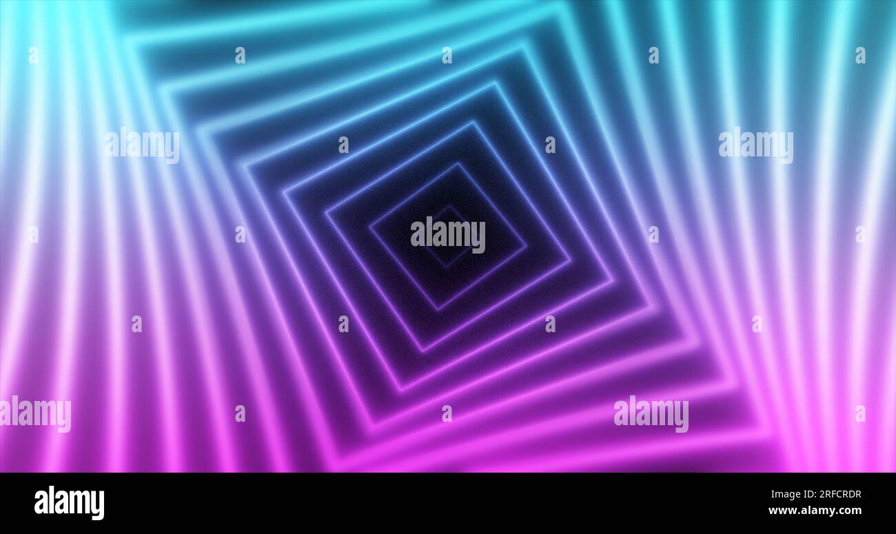Abstract glowing neon squares swirling blue and purple lines energy ...