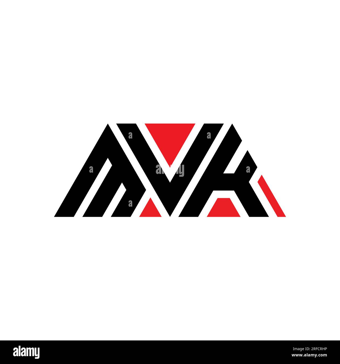 MVK triangle letter logo design with triangle shape. MVK triangle logo design monogram. MVK triangle vector logo template with red color. MVK triangul Stock Vector