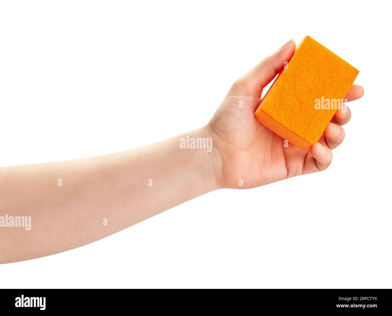 kitchen sponge in hand path isolated on white Stock Photo