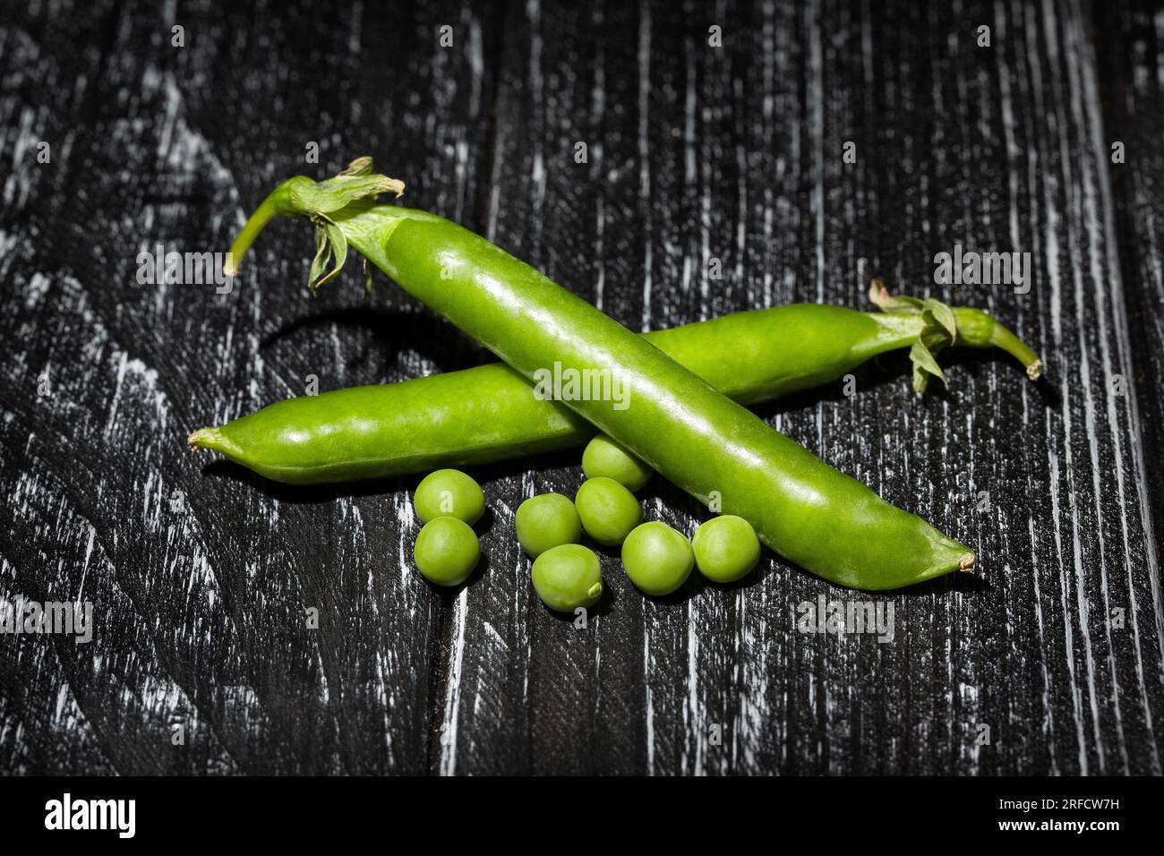 green pea on wood background Stock Photo