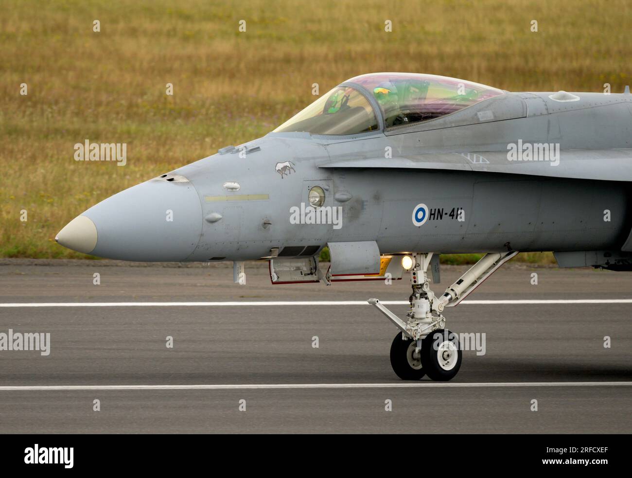 Finnish F/A-18C Hornet from Fighter Squadron 11 during display at The Royal International Air Show 2023 Stock Photo