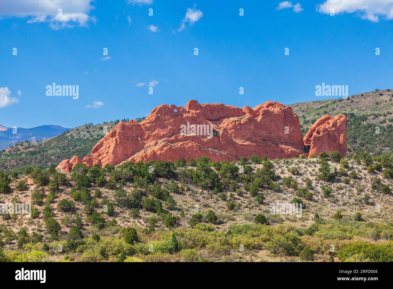 Garden of The Gods free public park at Colorado Springs, Colorado. This park has outstanding geological features and formations. Stock Photo
