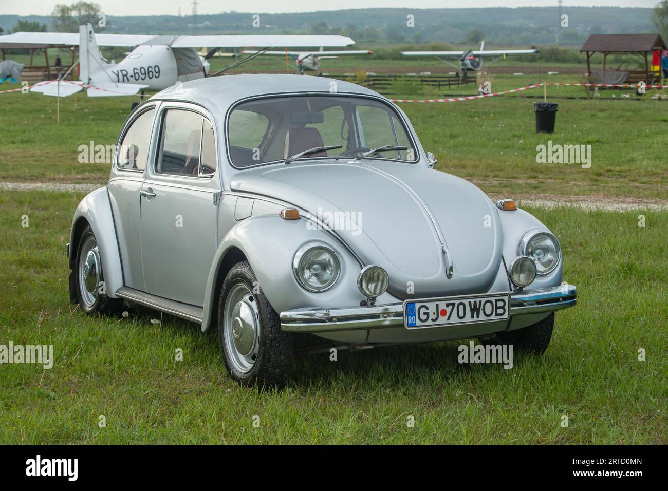 Targu-Jiu, Gorj, Romania - April 29, 2023: Vintage Volkswagen beetle 1300 at the exhibition at the Targu-Jiu air show, Romania Stock Photo