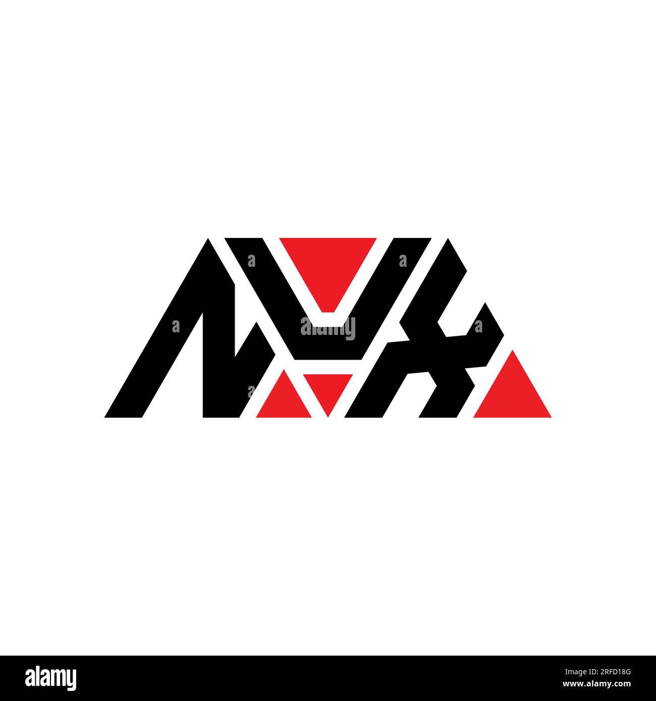 NUX triangle letter logo design with triangle shape. NUX triangle logo design monogram. NUX triangle vector logo template with red color. NUX triangul Stock Vector