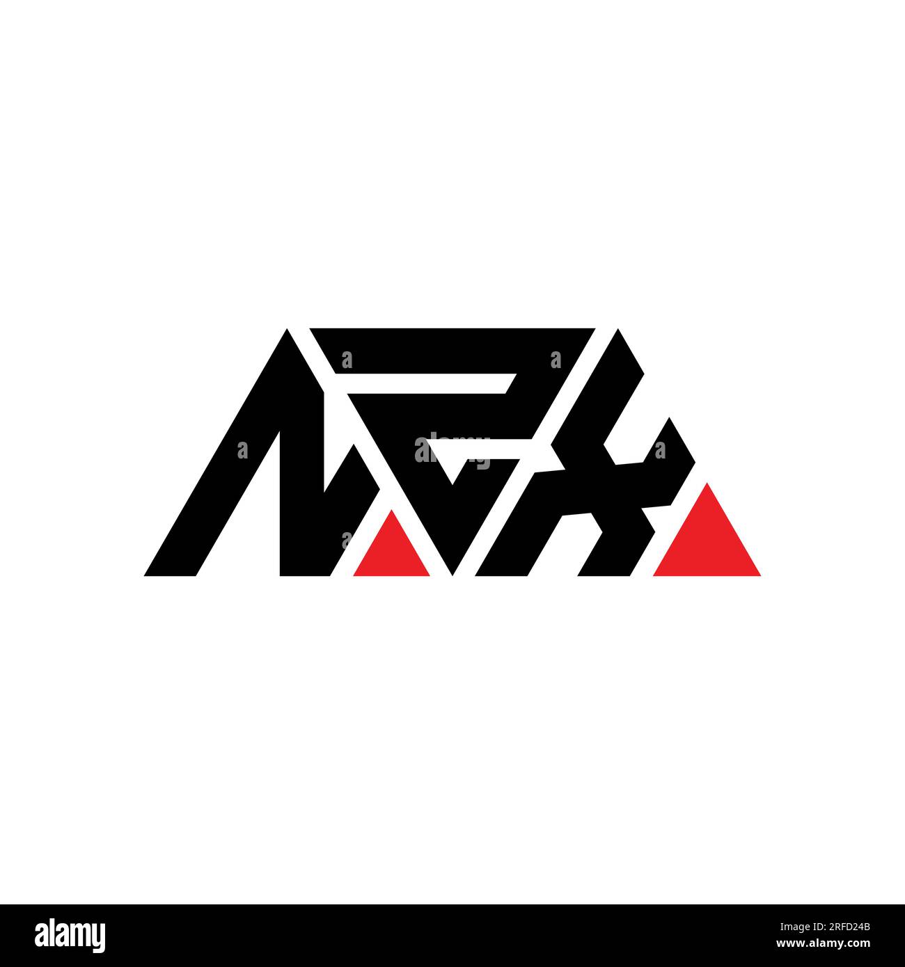 NZX triangle letter logo design with triangle shape. NZX triangle logo design monogram. NZX triangle vector logo template with red color. NZX triangul Stock Vector