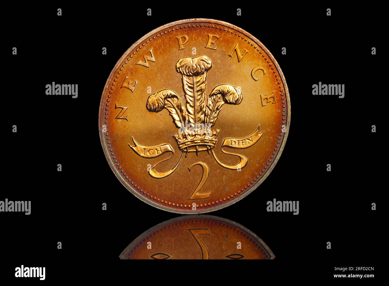 A 2 pence coin, which is currently the 2nd lowest value currency in the