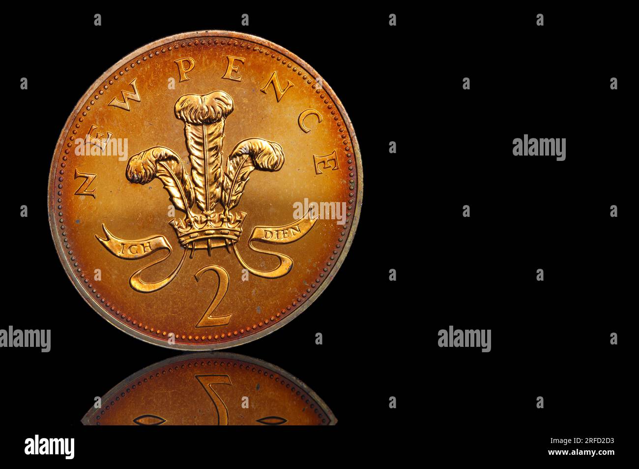 A 2 pence coin, which is currently the 2nd lowest value currency in the