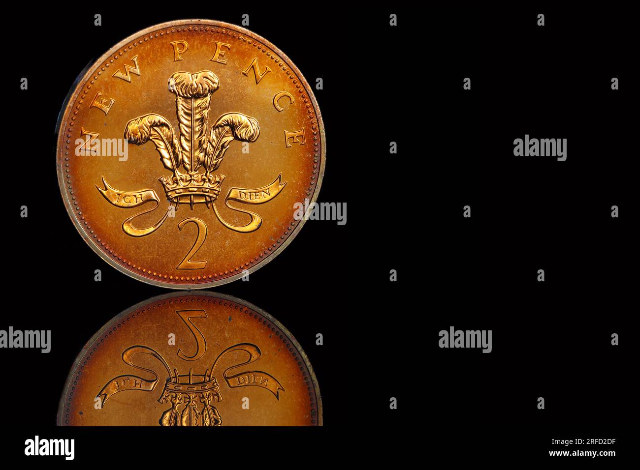 A 2 pence coin, which is currently the 2nd lowest value currency in the