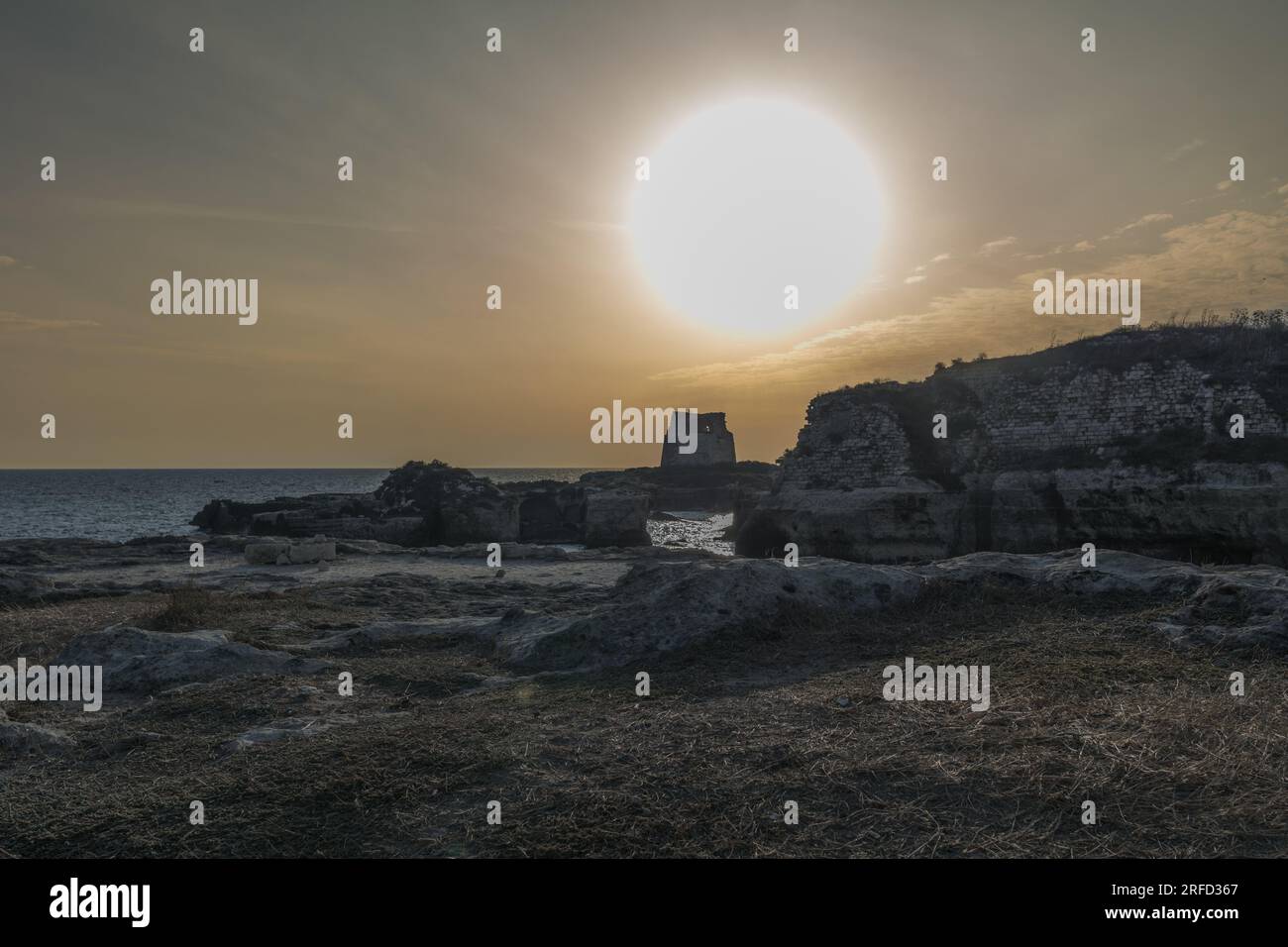 beautiful sunrise at la torre dell'orso, Puglia, Italy Stock Photo