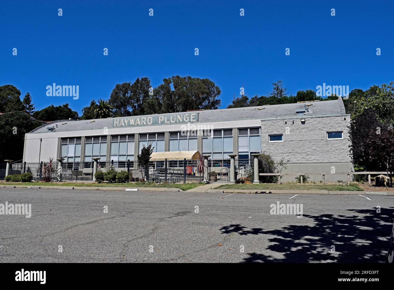 Hayward Plunge indoor swimming pool building on Mission Boulevard in Hayward, California Stock Photo